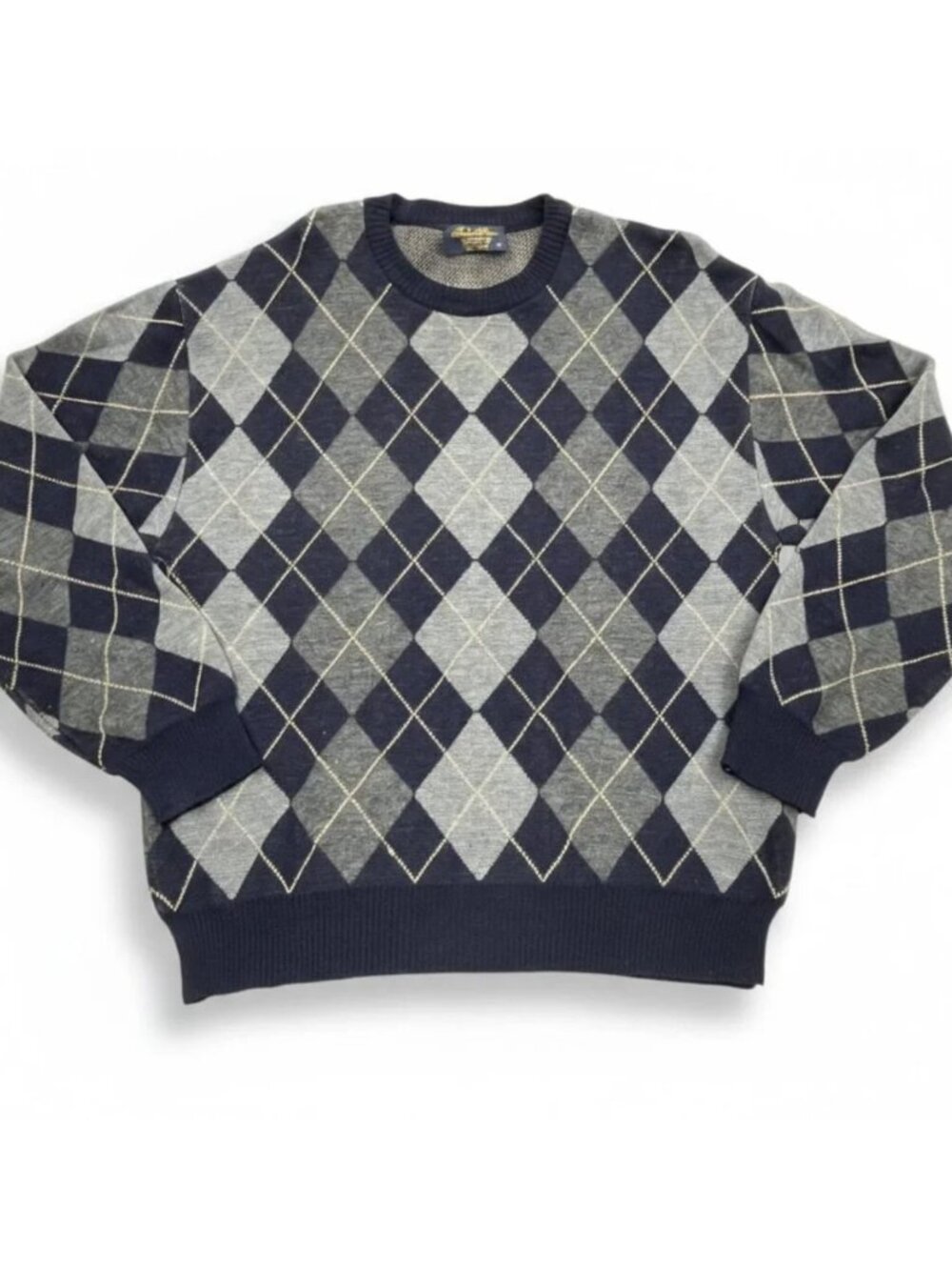 Brooks Brothers Italian Merino Wool Argyle Blue Gray Sweater Men's Medium